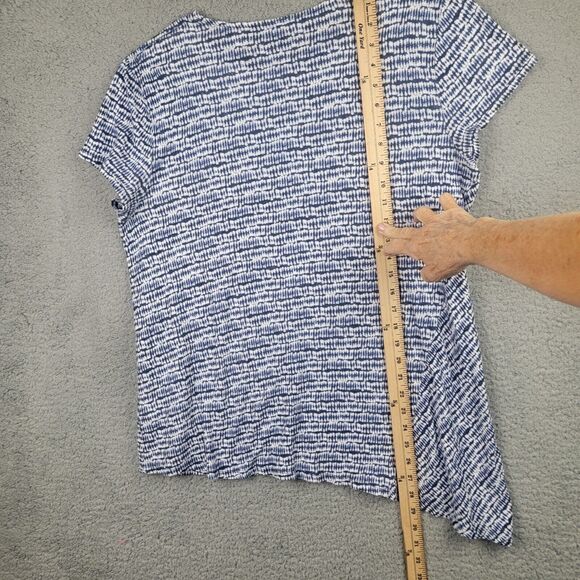 J Jill Pure Jill Tunic Tee Top Womens M Blue White Linen Blend Asymmetric Hem - Picture 9 of 16